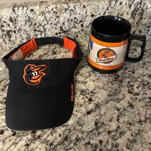Baltimore Orioles Bundle- Visor Hat and Collectible Plastic Mug